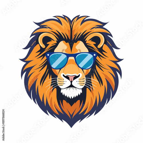 Cool Lion Head Wearing Sunglasses, Vector Illustration