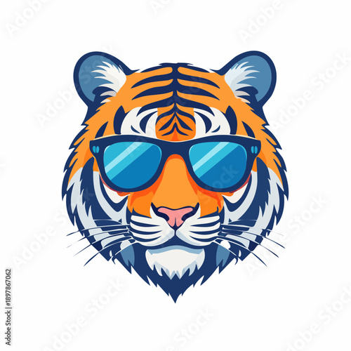 Tiger Head Wearing Sunglasses Cool and Playful Vector Graphic