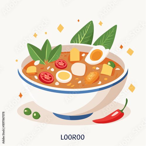 Flat Vector Illustration of a Delicious Bowl of Soup