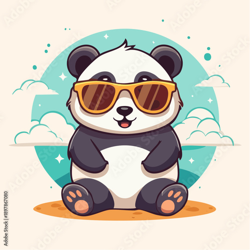 Chilled Panda Bear Wearing Sunglasses, Smiling and Enjoying Summer