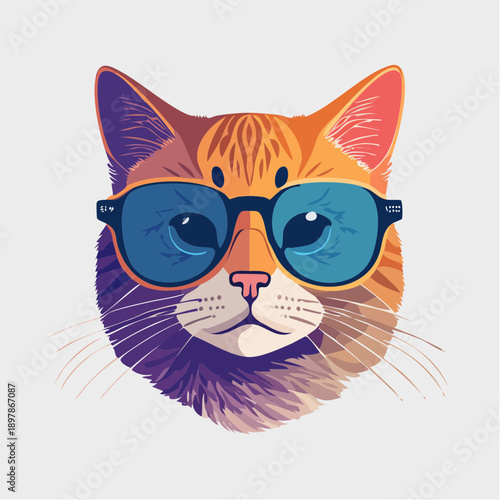Stylish Cat Wearing Sunglasses, Vector Illustration