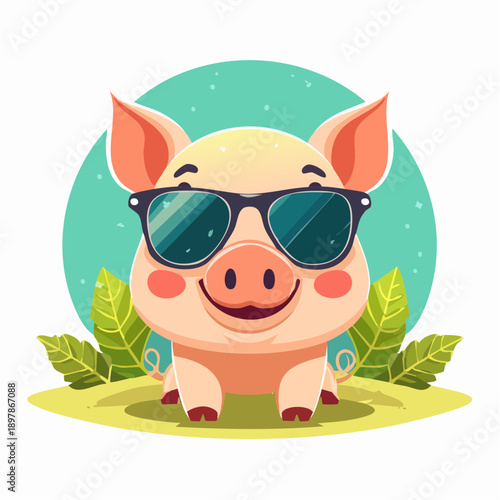 Cute Pig Wearing Sunglasses Enjoying Summer Illustration