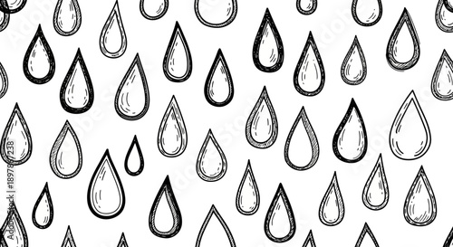 Raindrops Abstract Art, Nature Illustration, Monochrome Design, Digital Graphics, Minimalist Style