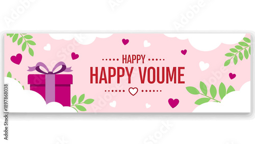 Happy Happy Voume Gift Box with Hearts and Leaves.