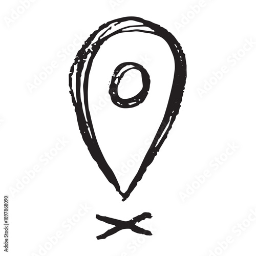 Hand drawn map pin Map marker pointer sign GPS and mapping tools Location pin symbol Pinpoint clipart in doodle style Single element for web, design