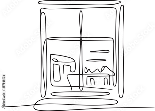 Continuous line drawing of a blender with liquid and blades from a front viewpoint, showcasing kitchen appliance functionality as a vector illustration.