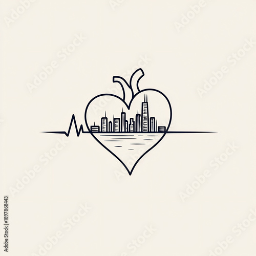 Romantic heart frame in simple black and white line art