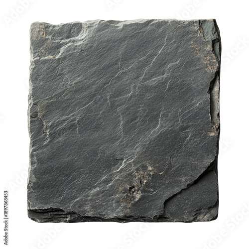 Square slab of rough dark stone, resembling flat rock or paving stone isolated on transparent background png