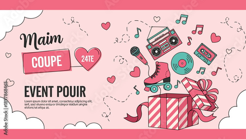 Retro Roller Skates and Music Cassette Tape Gift Box.