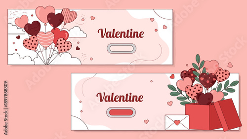 Valentines Day Celebration with Heart Balloons and Gift Box.