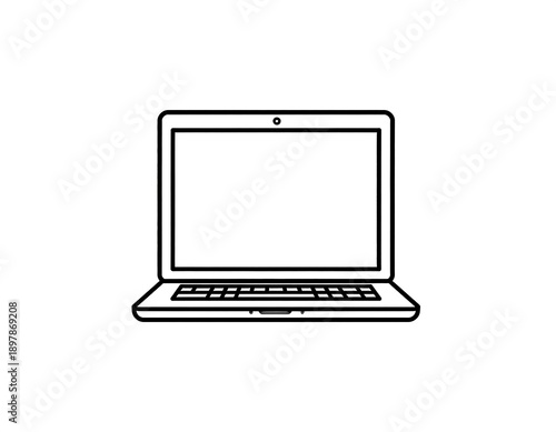 Simple outline graphic of a modern laptop computer, front view