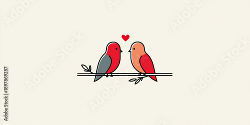 One line lovebird artwork with a charming heart motif