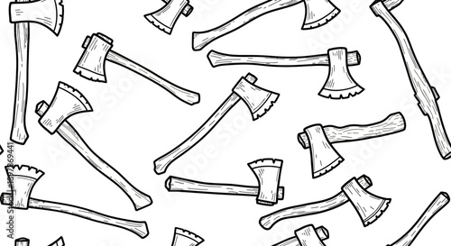 Creative Illustration of Axes, Industry Tools, Graphic Design, Artistic Environment, Whimsical Viewpoint