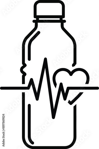 Minimalist black line art icon symbolizing hydration importance for cardiovascular health and physical well being across fitness platforms