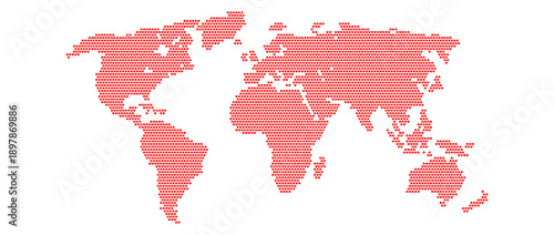 Red pixel world map concept. Abstract dotted globe worldmap for, poster, banner, brochure, flyer, booklet, presentation. Continents infographics wallpaper. Vector illustration 