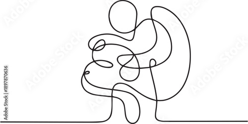 A minimalist illustration of a team collaborating in a modern workspace viewed from a slight angle