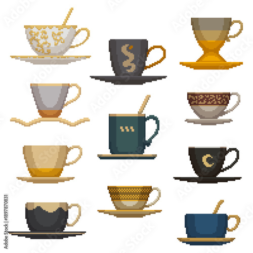 pixel art isolated background of fancy tea cup drink
