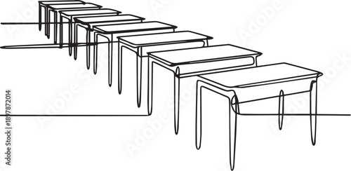 Line of desks in a row viewed from the side in a minimalist office environment