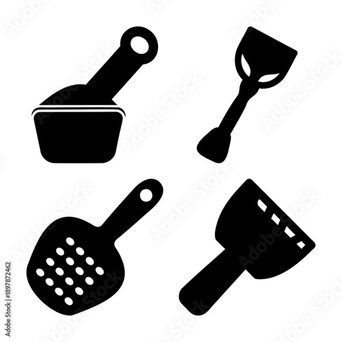 Diverse utility scoops and shovels for home, garden, and pet care tasks