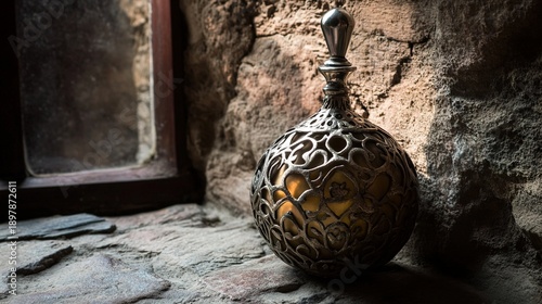 bombilla. Carved metal bombilla resting against a textured mate gourd. bar promotions, beverage menus, designed for food & beverage menus and cafe branding, used by real estate agents.