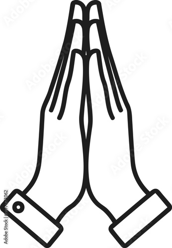 Black line art illustration of praying hands with cuffs in a respectful gesture