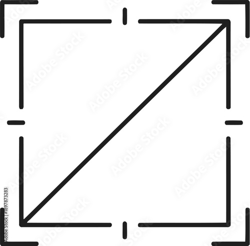 Geometric shape with square and diagonal line in black lines