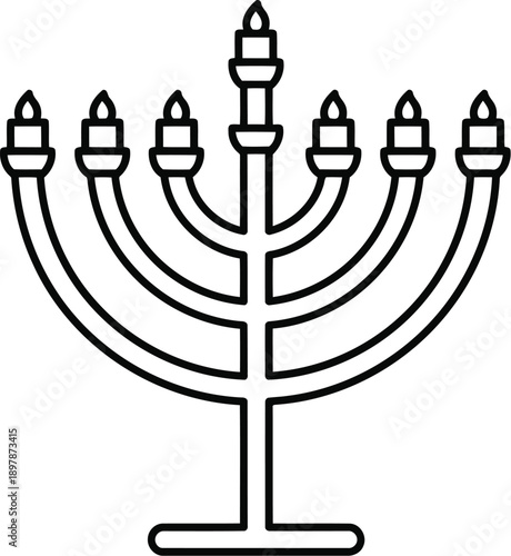 Black line drawing of a traditional jewish menorah for hanukkah celebrations and jewish holidays