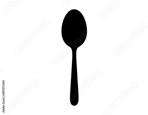 Simple black silhouette of a spoon, isolated on a white background