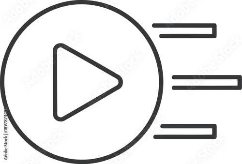 Black play button icon with lines indicating fast forward motion for video or media controls
