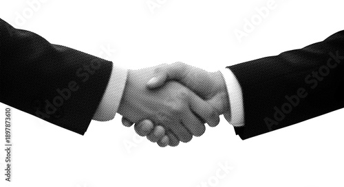 Trendy retro halftone collage with human hands shaking. Halftone collage element on transparent background.