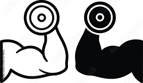 Illustration of muscular arms lifting dumbbells