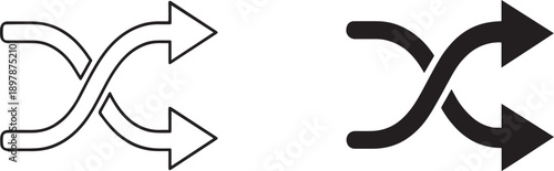 Curved two way intersecting arrows in black silhouette and outline showing exchange flow.