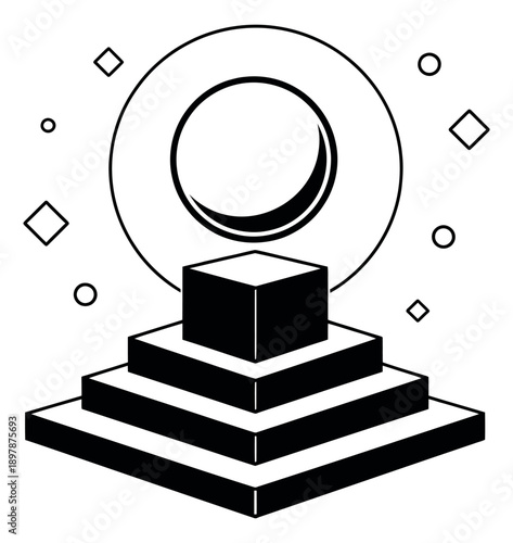 Geometric line art illustration of abstract product podium depicting a minimalist stage for modern design concepts