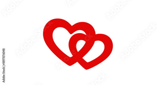 Two intertwined red hearts against a plain white background