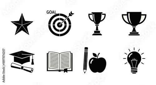 Black silhouettes depicting success education and achievement concepts