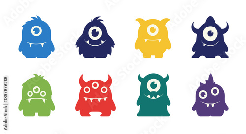 Colorful cartoon monsters with varying eyes and features displayed in a grid