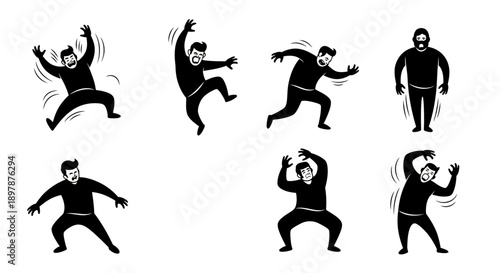 Diverse poses of a man in a black bodysuit showcasing dynamic movement