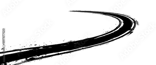 Vector black tire tracks road white background