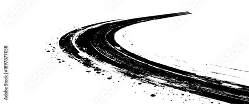 Vector grunge tire tracks road white background