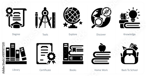 A set of 10 mix icons as degree, tools, explore