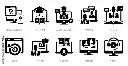 A set of 10 mix icons as online tutorials, e learning, online education
