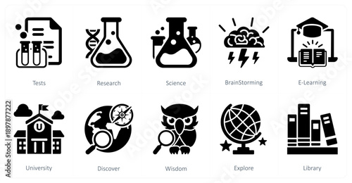A set of 10 mix icons as tests, research, science