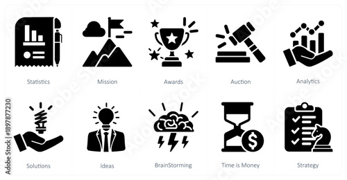 A set of 10 mix icons as statistics, mission, awards