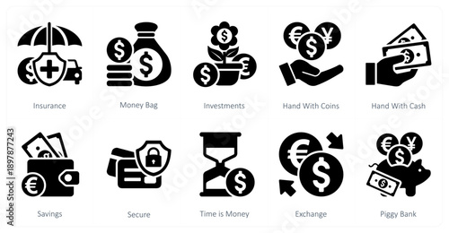 A set of 10 mix icons as insurance, money bag, investments
