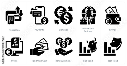 A set of 10 mix icons as transation, payments, exchange