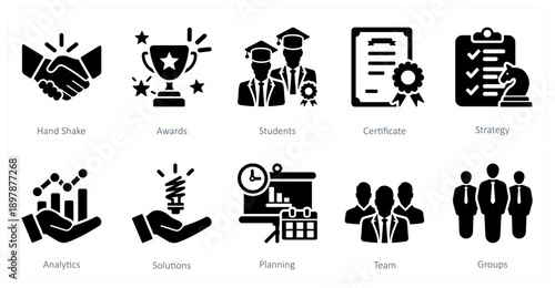 A set of 10 mix icons as handshake, awards, students
