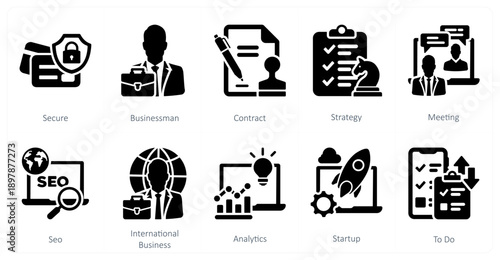 A set of 10 mix icons as secure, businessman, contract