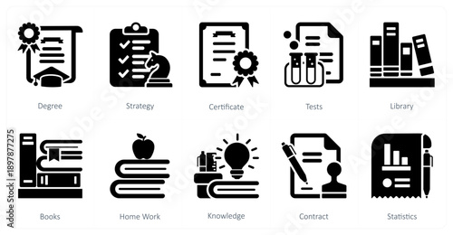 A set of 10 mix icons as degree, strategy, certificate