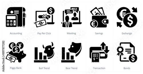 A set of 10 mix icons as accounting, pay per click, meeting