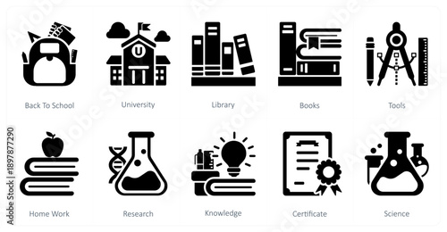 A set of 10 mix icons as back to school, university, library